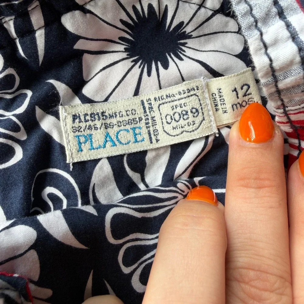 Y2K Childrens Place Baby Patchwork Floral Plaid‎ Shortalls Red Navy 12 Months